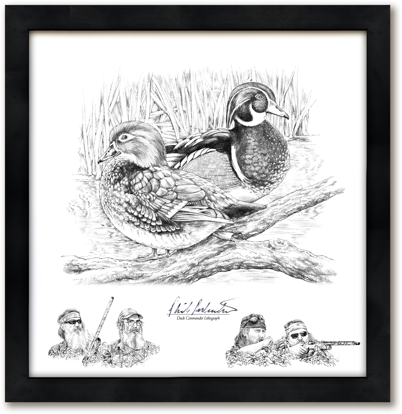 1297x1334 Pencil Sketch Edtion Signed By Members Of Duck Dynasty - Duck Hunting Sketch