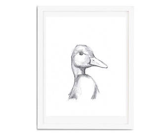 340x270 Pencil Sketch Decor Etsy - Duck Pencil Sketch