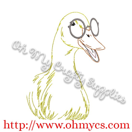 550x550 Duck Sketch With Glasses Embroidery Design - Duck Sketch