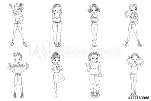 500x334 Sketch Healthy Lifestyle Vector People Set Illustration With - Dumbbells Sketch