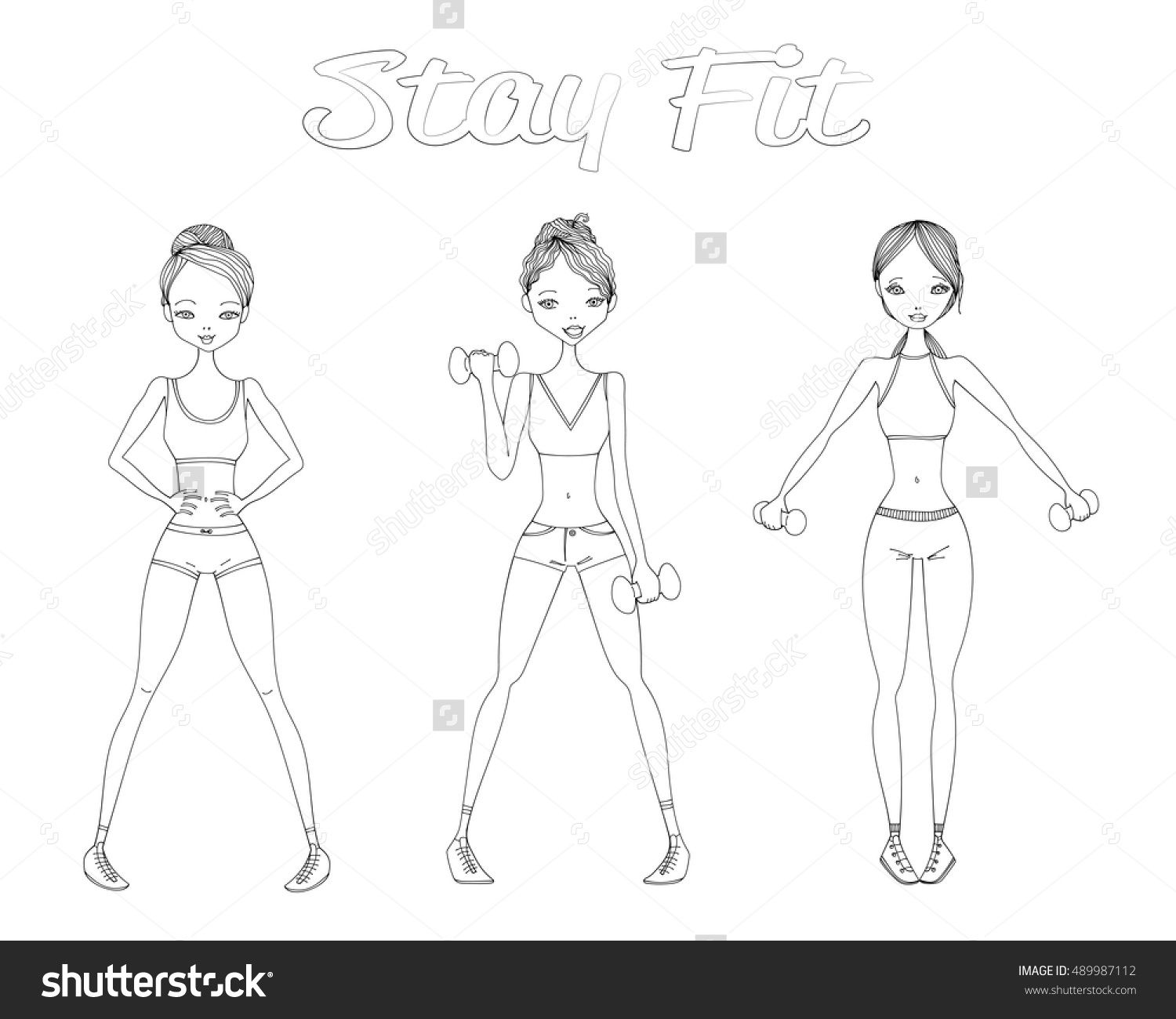 1500x1300 Sketch Stay Fit Vector People Set Illustration With Fitness Girls - Dumbbells Sketch