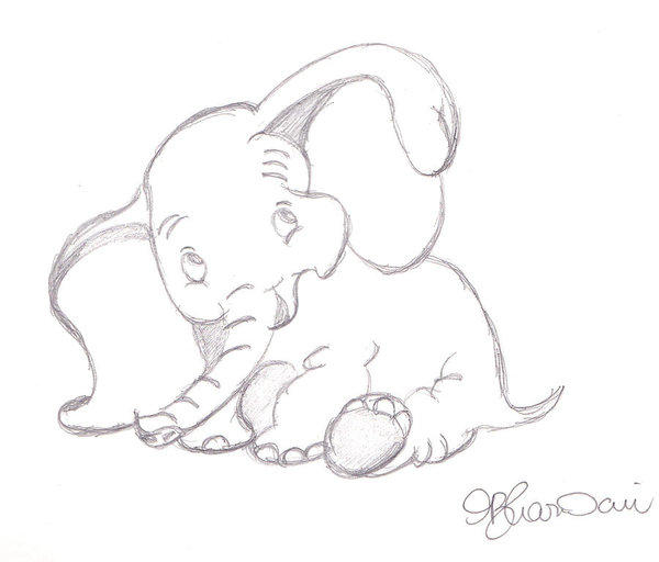 600x512 Happy Dumbo Art Print By Melissa Vijay Bharwani - Dumbo Sketch