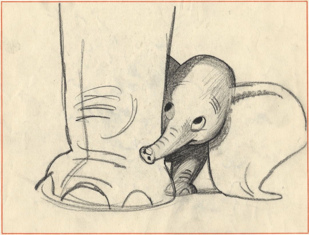 1080x822 A Young Bill Peet Sketches Elephants - Dumbo Sketch