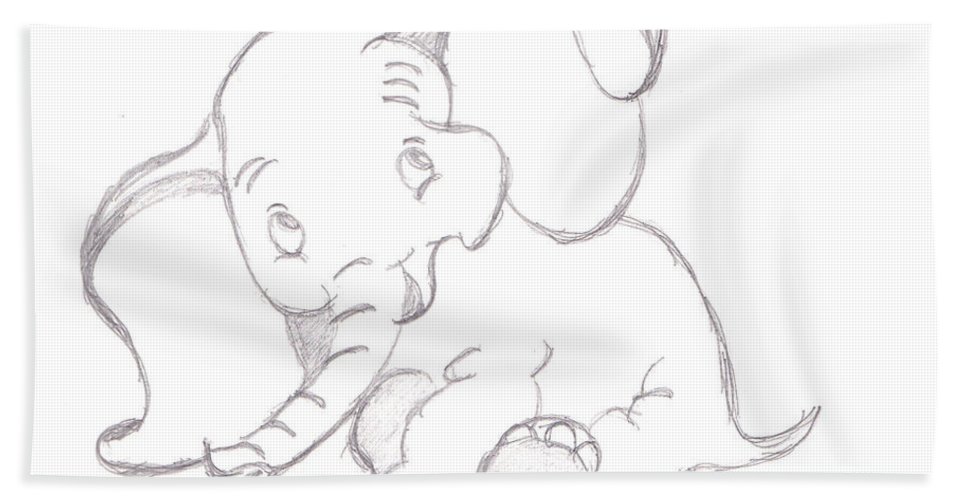 967x500 Happy Dumbo Bath Towel For Sale By Melissa Vijay Bharwani - Dumbo Sketch Art