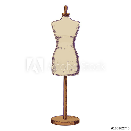 500x500 Female Tailors Dummy On White Background, Colorful Sketch - Dummy Sketch