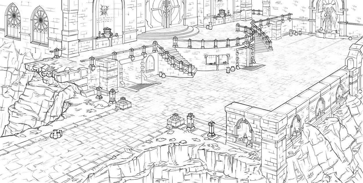 1259x635 Dungeon Line Art By Spetit05 - Dungeon Sketch