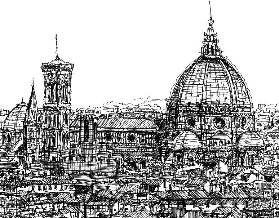 900x703 Florence Duomo In Ink Drawing By Adendorff Design - Duomo Sketch
