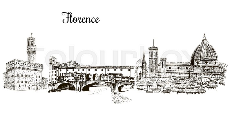 800x400 Set Of Florence Symbols. Duomo Santa Maria Del Fiore, Palazzo - Duomo Sketch