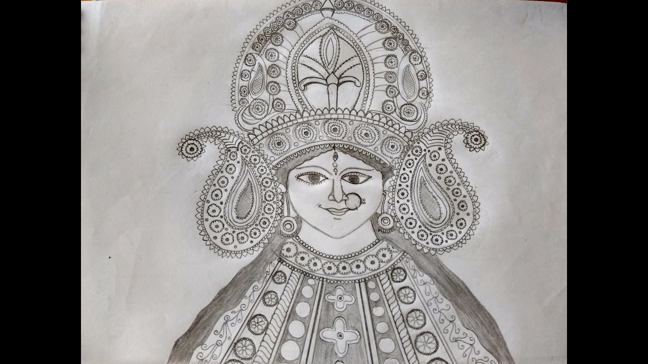 1280x720 Durga Maa Drawing - Durga Sketch