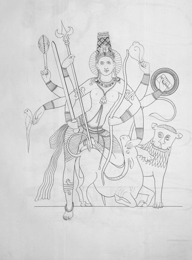 374x507 File1853 Sketch Of Durga Mahishasura Mardini In 6th Century - Durga Sketch