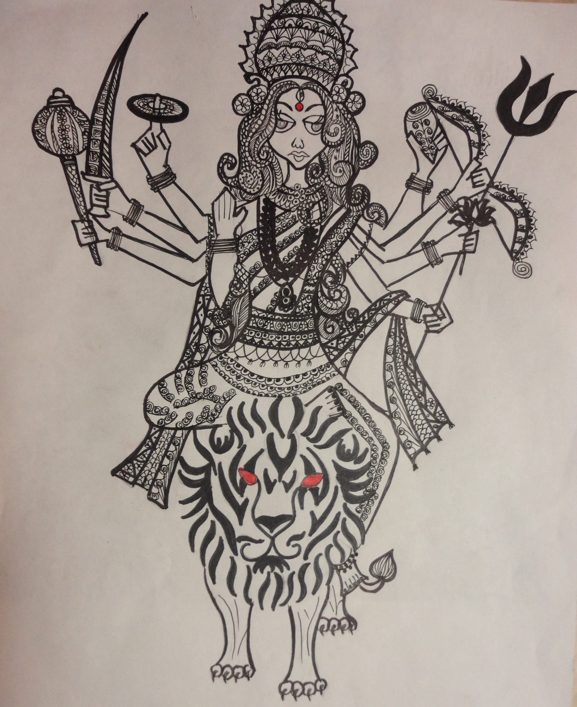 1944x2385 Gallery Pencil Sketch Drawing In Durga Maa, - Durga Sketch