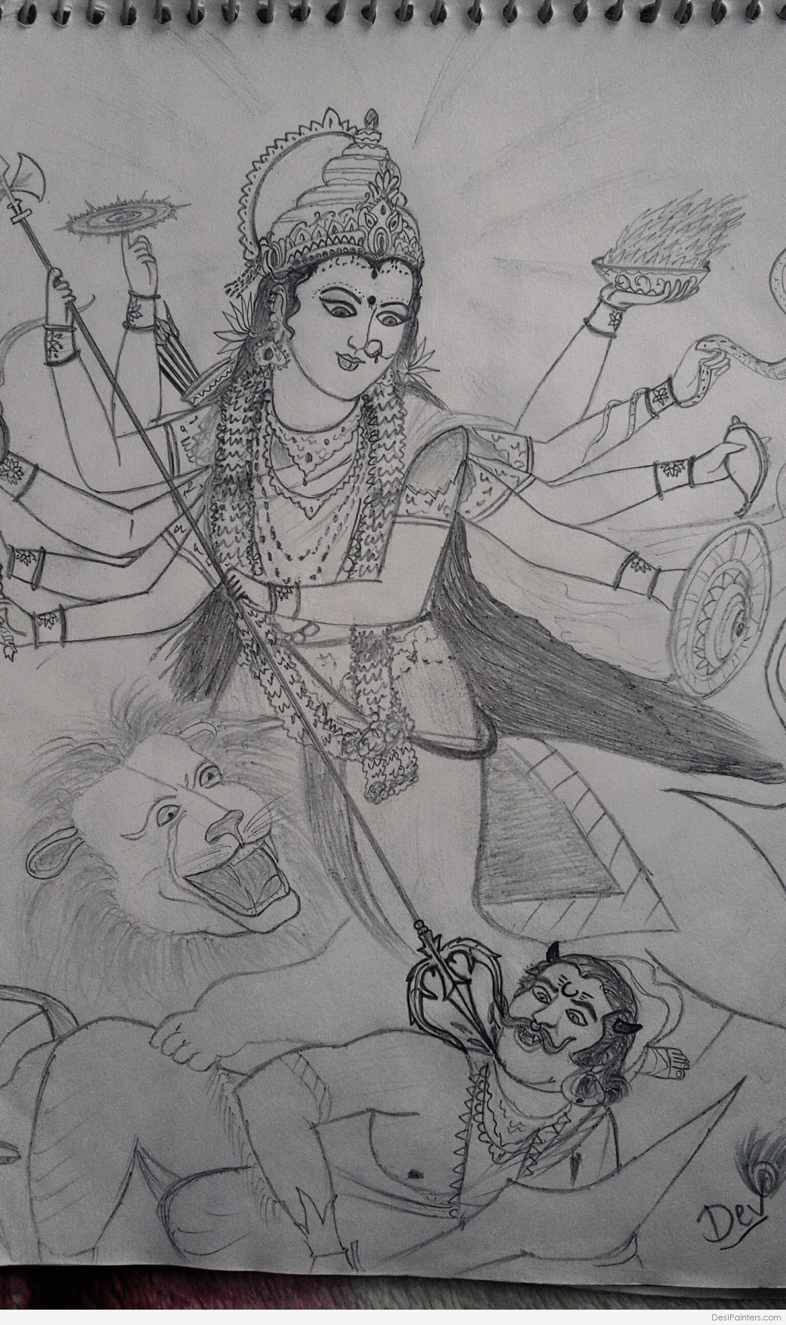 1536x2590 Pencil Sketch Of Maa Durga - Durga Sketch
