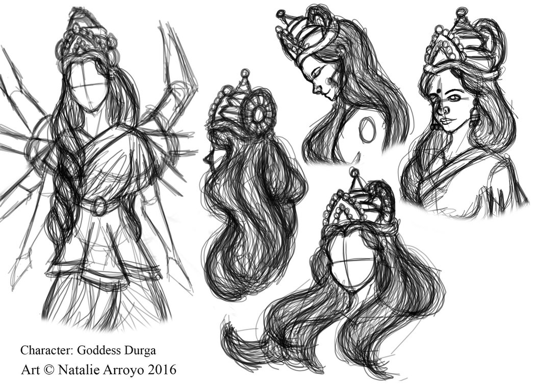 1057x755 Durga Concept Sketches By Imaginative Mind - Durga Sketch