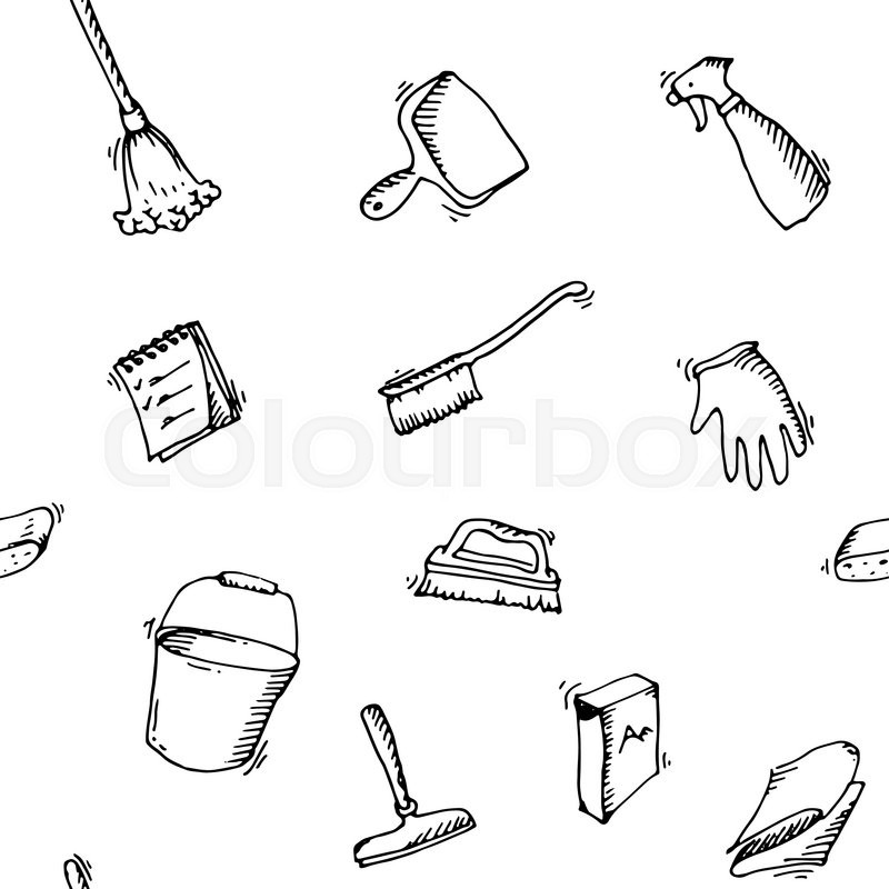 800x800 Seamless Doodle Pattern Of House Cleaning Icons. Clean Symbols - Duster Sketch