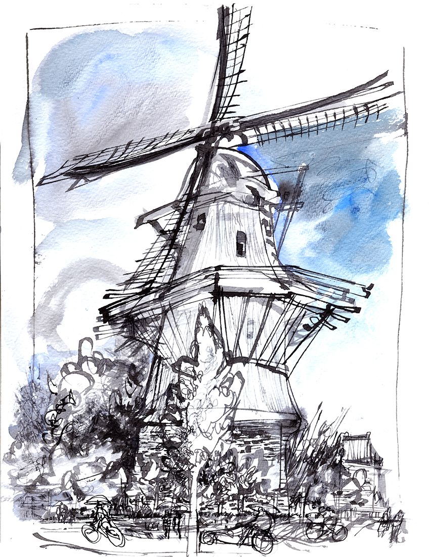 850x1102 Dutch Windmill Pen Amp Ink - Dutch Windmill Sketch