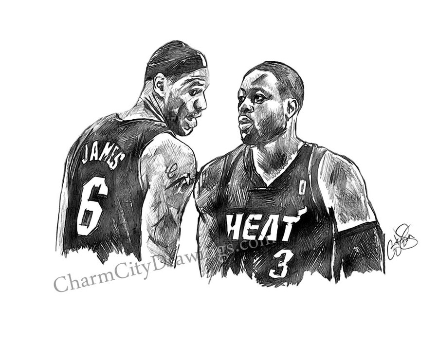 900x707 Lebron James And Dwayne Wade By Chuskins34 - Dwyane Wade Sketch