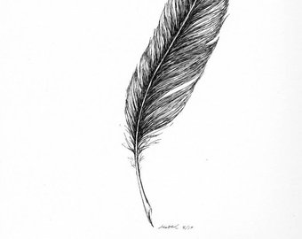 340x270 Eagle Feather Original Drawing Ink On Black Paper Made To Etsy - Eagle Feather Sketch