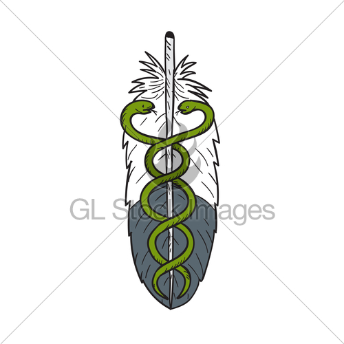 500x500 Medical Snake Eagle Feather Drawing Gl Stock Images - Eagle Feather Sketch