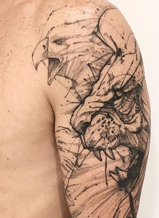 545x747 Victor Montaghini Eagle And Lion Tattoos Idea - Eagle Sketch Tattoo