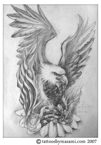 350x500 Flag And Eagle Tattoo Tattoo Collection - Eagle Tattoo Sketch