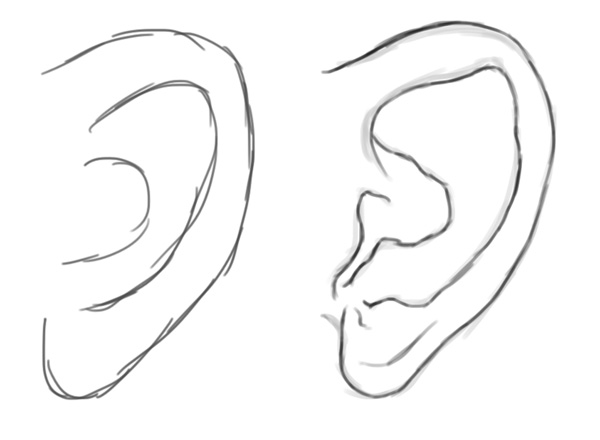 600x440 How To Paint A Realistic Ear In Adobe Photoshop - Ear Sketch