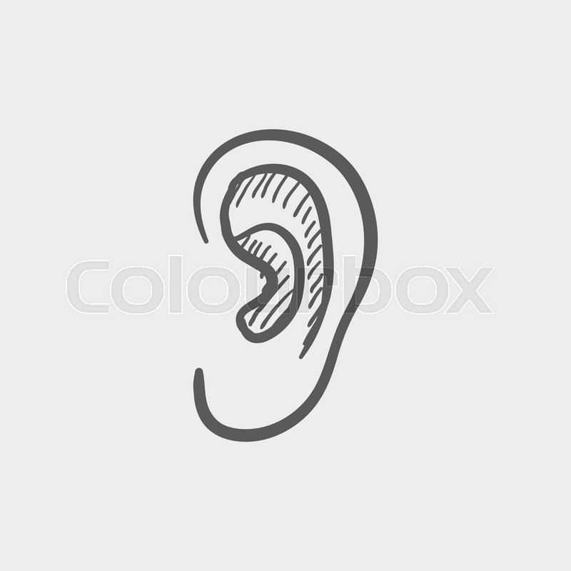 800x800 Human Ear Sketch Icon For Web And Mobile. Hand Drawn Vector Dark - Ear Sketch