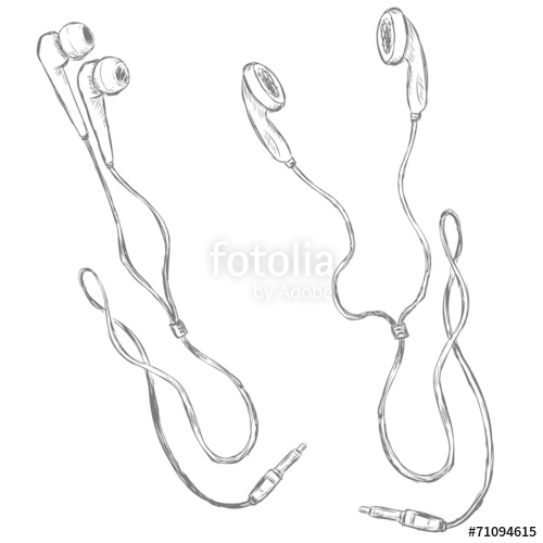 500x500 Vector Sketch Earbuds And In Ear Headphones. Stock Image And - Earphones Sketch