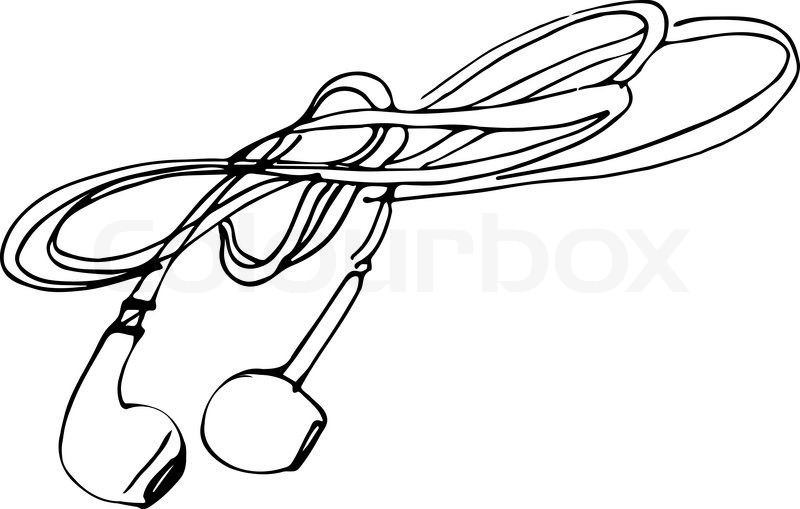 800x509 Black And White Sketch Of Headphones For Your Phone Stock Vector - Earphones Sketch