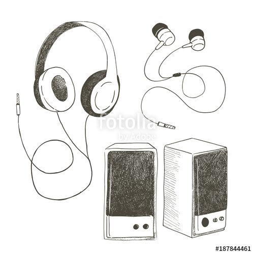 500x500 Different Earphones And Musical Columns. The Vector Sketch - Earphones Sketch