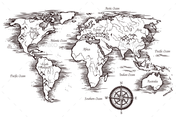 590x393 Sketch World Map Template By Macrovector Graphicriver - Earth Map Sketch