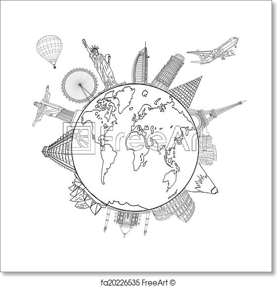 561x581 Free Art Print Of Sketching The Earth And Global Map With - Earth Map Sketch