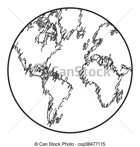 450x470 Flat Design Earth Globe Sketch Style Icon Vector Illustration. - Earth Sketch