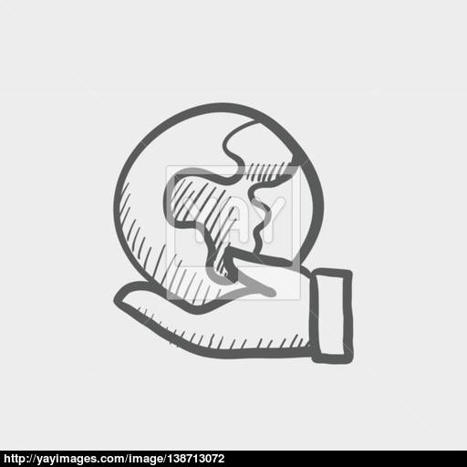 512x512 Hand Holding Earth Sketch Icon Vector - Earth Sketch