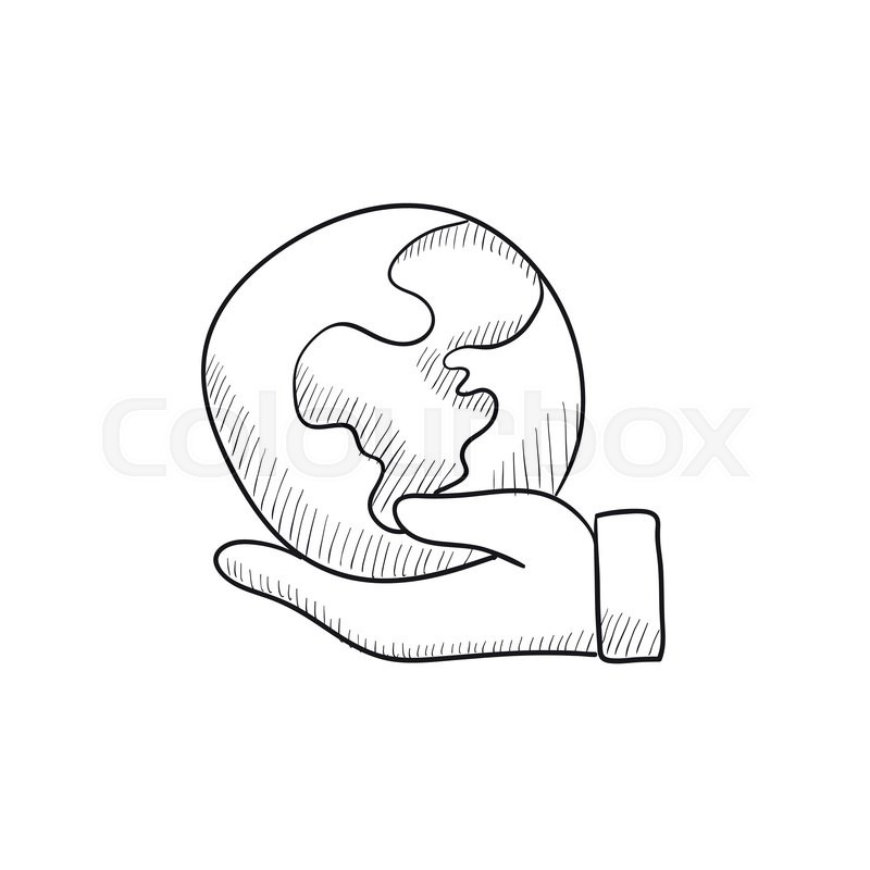 800x800 Hand Holding The Earth Vector Sketch Icon Isolated On Background - Earth Sketch