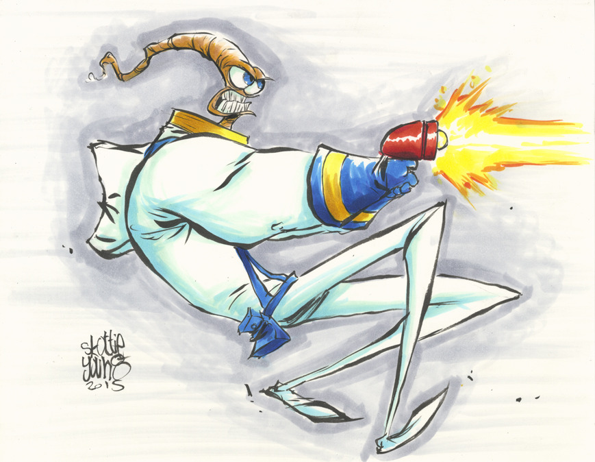 869x674 Dailysketch Earthworm Jim Original Sketch In My - Earthworm Jim Sketch
