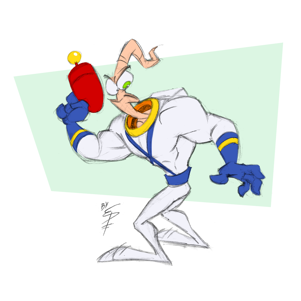 1000x1000 Earthworm Jim Sketch By Eltonpot - Earthworm Sketch