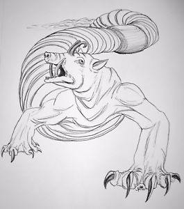 265x300 Original Fantasy Monster Ink Drawing Babirusa Earthworm Listed By - Earthworm Sketch