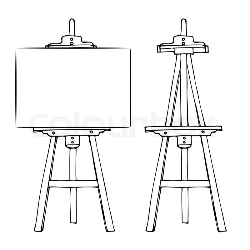 800x800 Wooden Painting Easel With Blank Canvas Cartoon Black And White - Easel Sketch