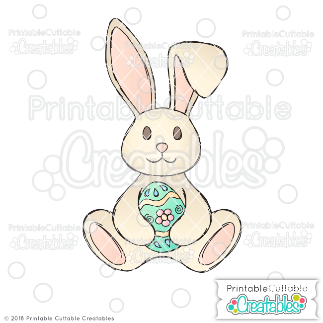 650x650 Doodle Easter Bunny Holding Egg Svg Sketch File Cuttable Digital Stamp - Easter Bunny Sketch