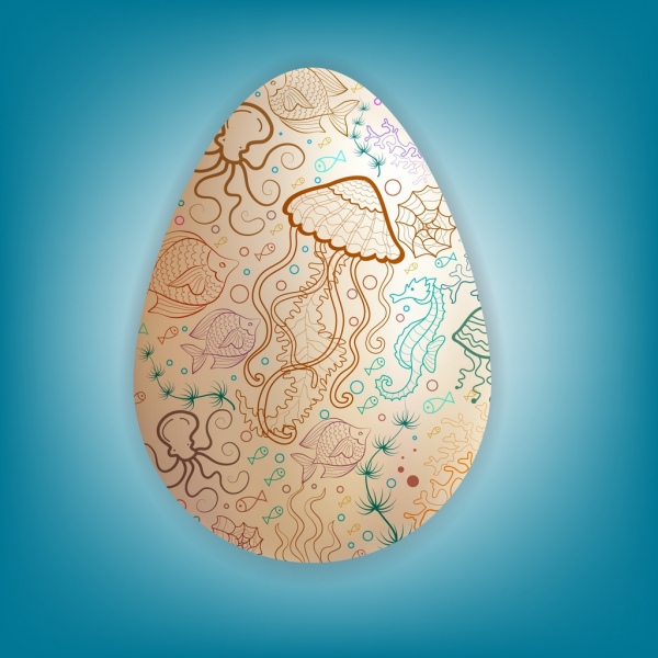 600x600 Easter Egg Decoration Marine Creatures Icons Sketch Free Vector In - Easter Egg Sketch