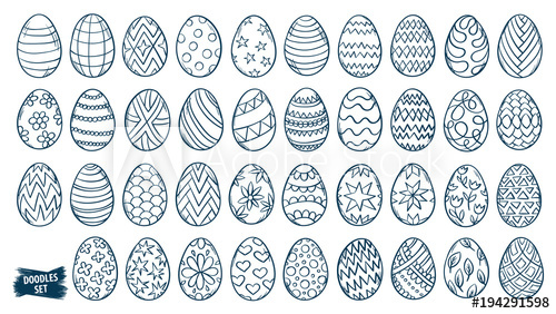500x282 Easter Eggs Doodle Set. Spring Holiday Symbols. Egg Ornaments - Easter Egg Sketch