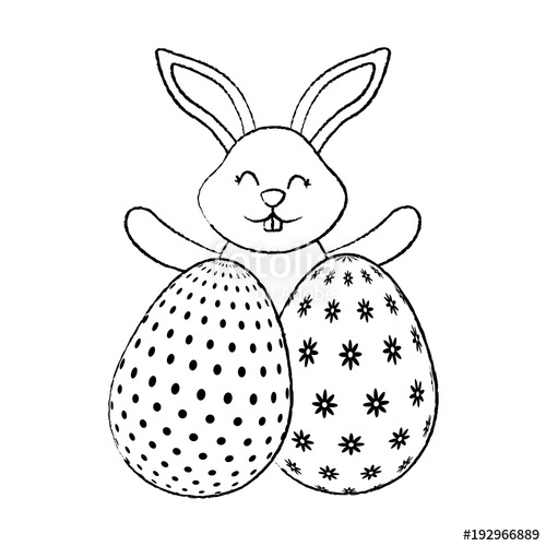 500x500 Happy Cute Rabbit With Two Easter Eggs Decoration Vector - Easter Egg Sketch