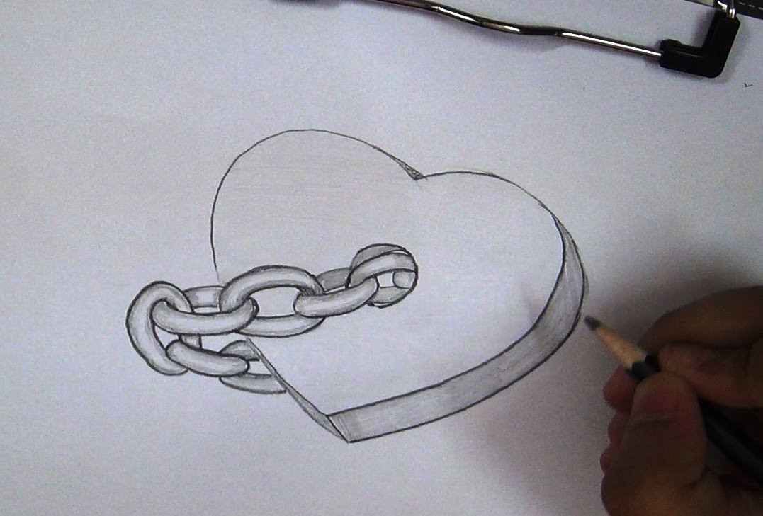 1077x729 How To Make 3d Drawing How To Draw Heart In 3d Chained Easy - Easy 3d Sketches