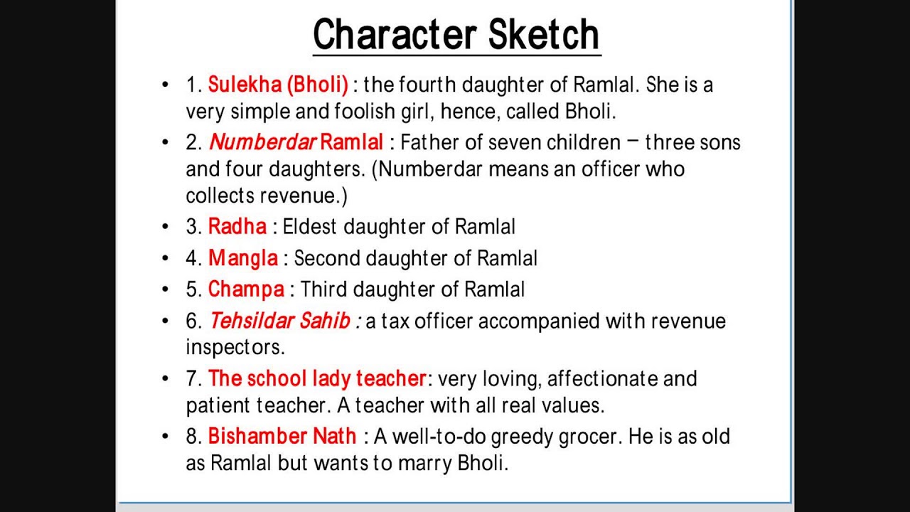1280x720 Bholi (Questions And Answers And Character Sketch) - Easy Character Sketch