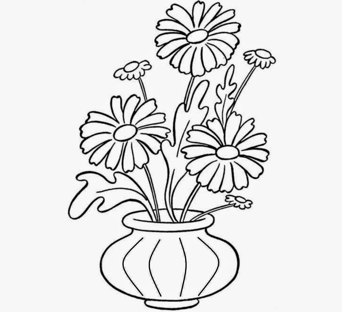 1444x1319 Flower Vase For Easy Drawing Flower With Vase Of Sketch Flowers - Easy Flower Sketches
