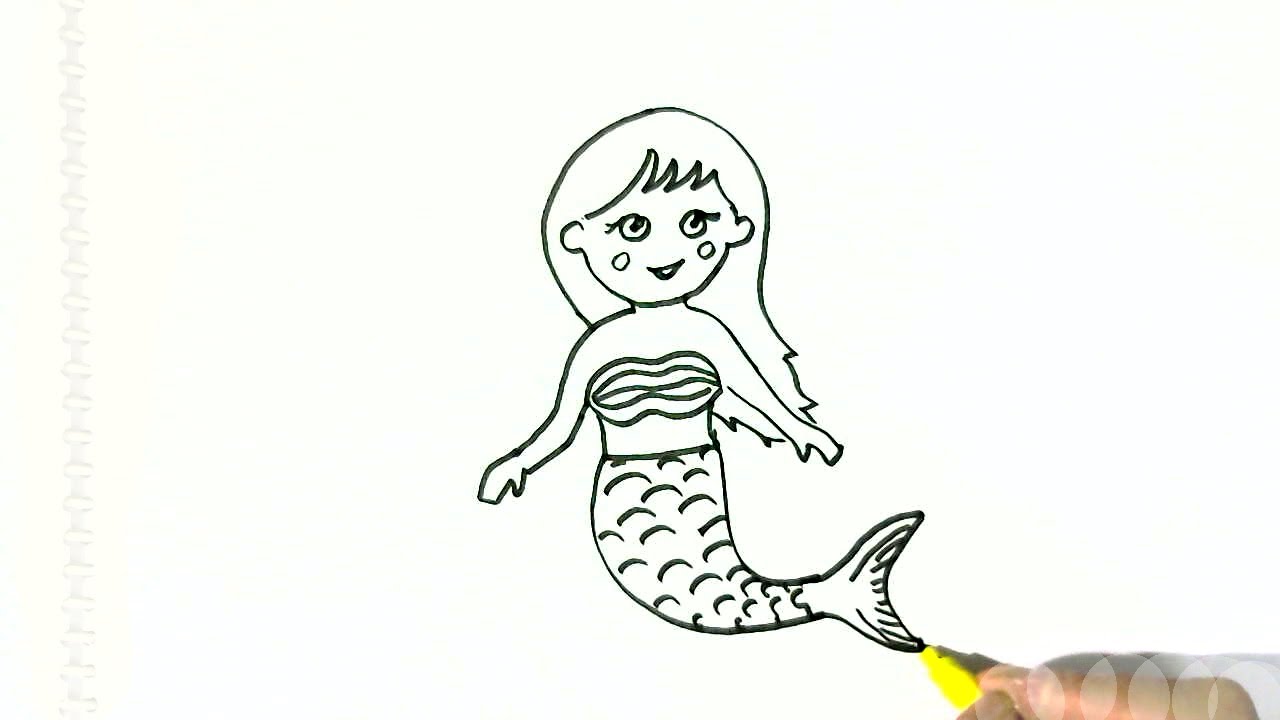 1280x720 How To Draw A Cute Mermaid In Easy Steps For Children. Beginners - Easy Mermaid Sketch
