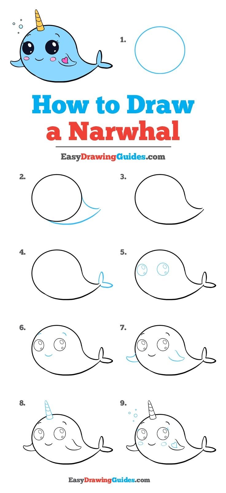 736x1601 How To Draw A Cute Narwhal - Easy Sketch Tutorials