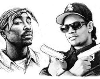 340x270 2pac, Eazy E, Biggie Smalls, Ice Cube Rap Star Group Blackwhite - Eazy E Sketch