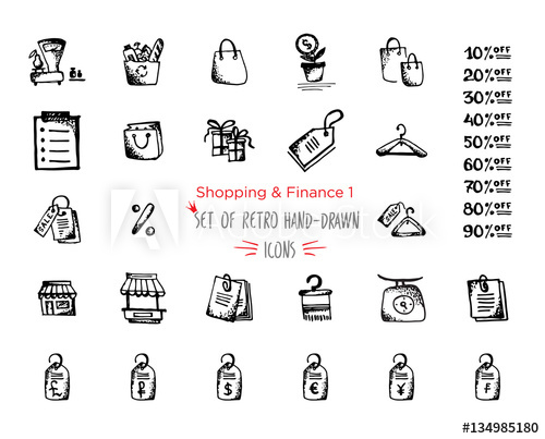 500x403 Hand Drawn Sketch Shopping Web Icon Set - Economy Sketch