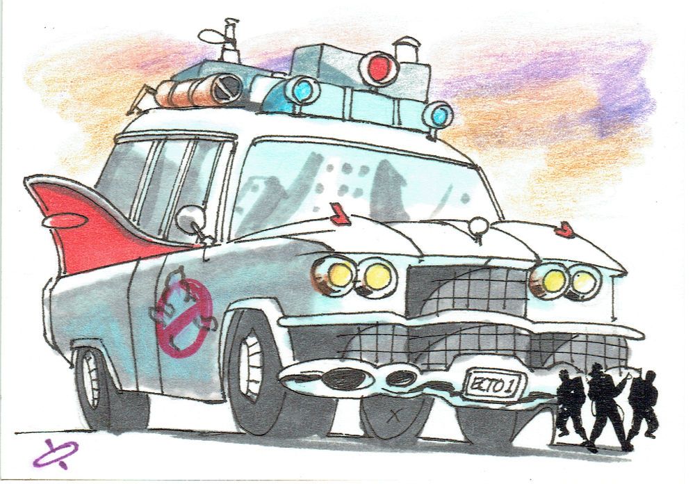 1000x696 Ghostbusters Ecto 1 Ap Sketch Card Fabian Quintero Cryptozoic - Ecto Sketch